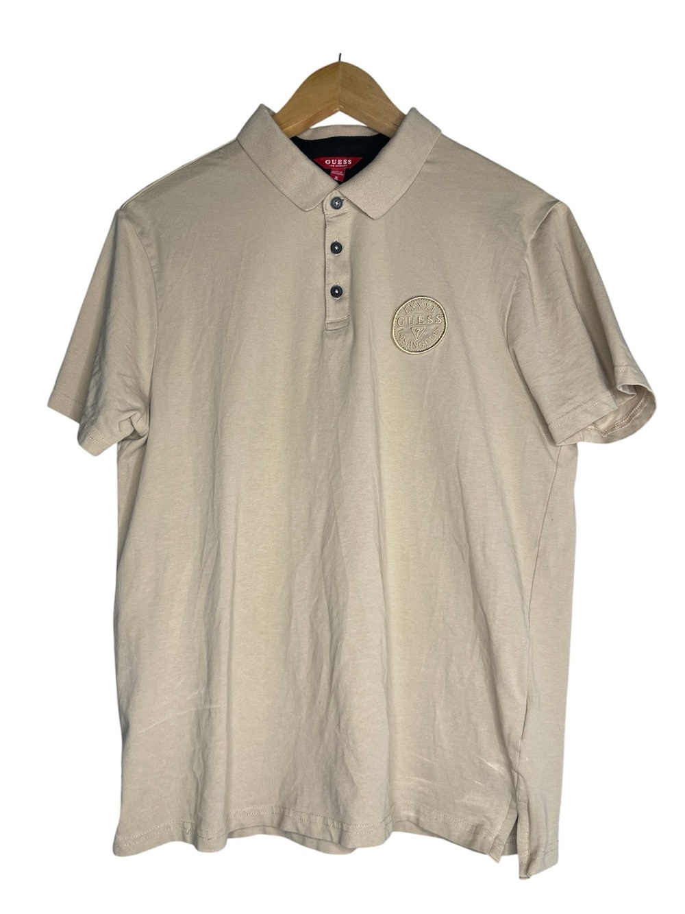 GUESS Los Angeles Men’s Beige Polo Shirt Size Medium Classic Fit Patch